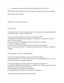 Questionnaire Le Siecle Des Lumieres Discours Clementine Pajot