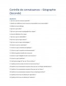 Contrôle de connaissances – Géographie Contrôle de connaissances – Géographie